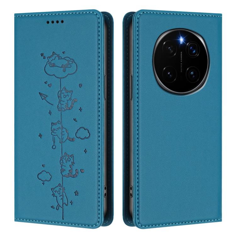 For Honor Magic7 5G Cute Cats Embossed Magnetic RFID Vegan Leather Phone Case