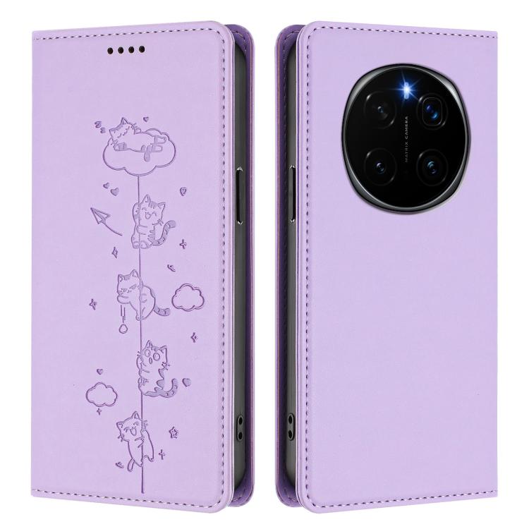 For Honor Magic7 5G Cute Cats Embossed Magnetic RFID Vegan Leather Phone Case