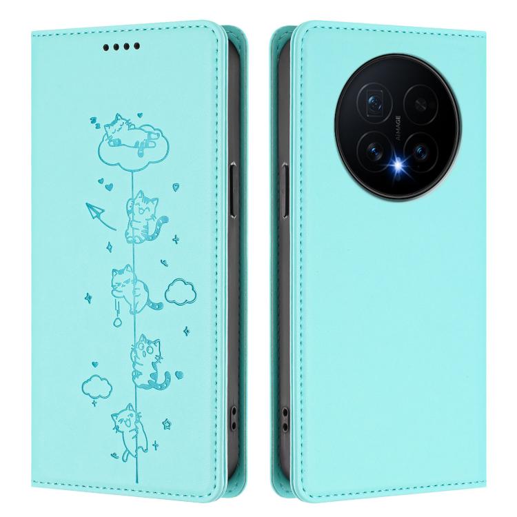 For Honor Magic8 Cute Cats Embossed Magnetic RFID Vegan Leather Phone Case