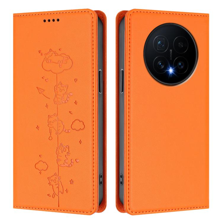 For Honor Magic8 Cute Cats Embossed Magnetic RFID Vegan Leather Phone Case