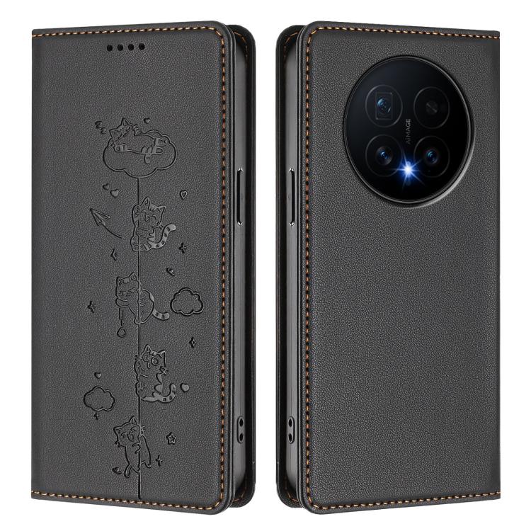 For Honor Magic8 Cute Cats Embossed Magnetic RFID Vegan Leather Phone Case