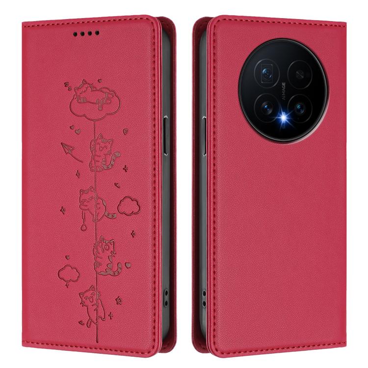 For Honor Magic8 Cute Cats Embossed Magnetic RFID Vegan Leather Phone Case