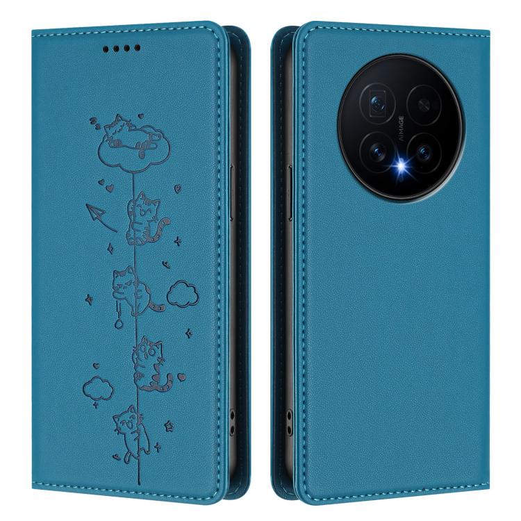 For Honor Magic8 Cute Cats Embossed Magnetic RFID Vegan Leather Phone Case