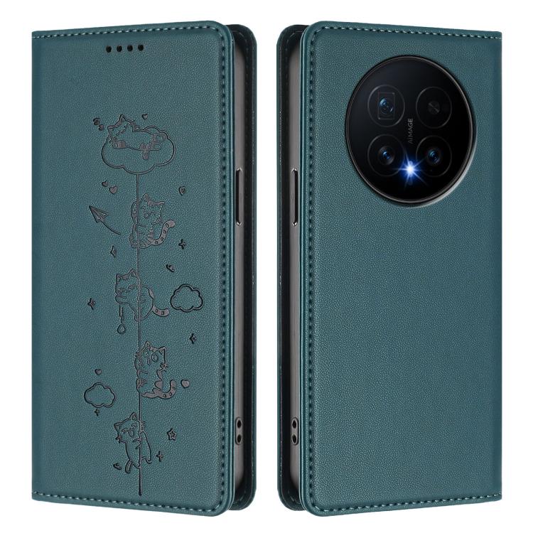 For Honor Magic8 Cute Cats Embossed Magnetic RFID Vegan Leather Phone Case