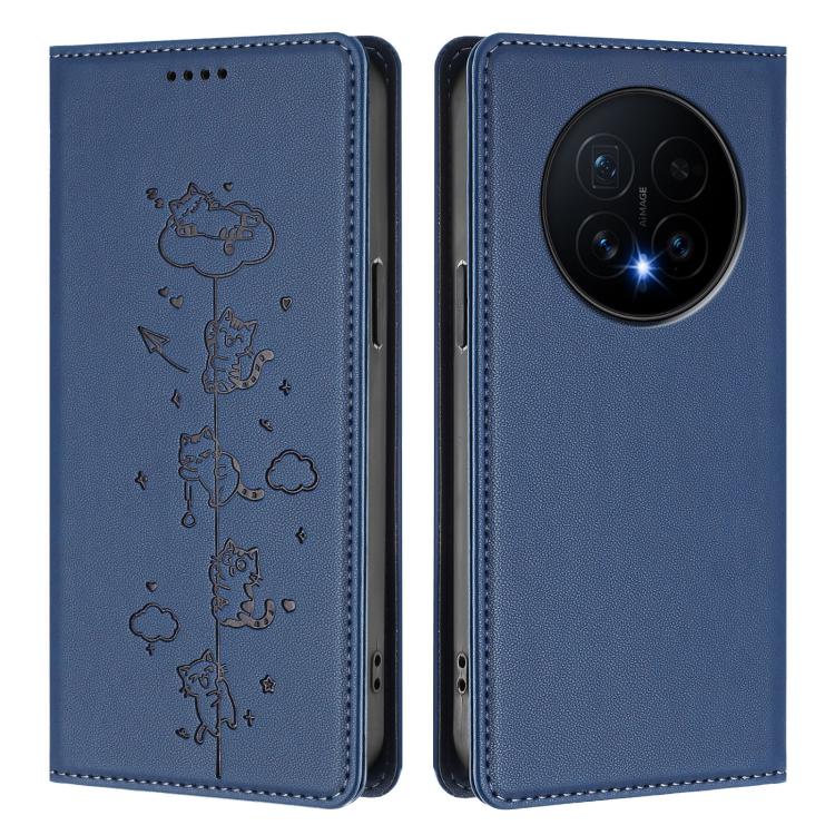 For Honor Magic8 Cute Cats Embossed Magnetic RFID Vegan Leather Phone Case