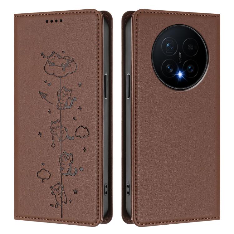 For Honor Magic8 Cute Cats Embossed Magnetic RFID Vegan Leather Phone Case