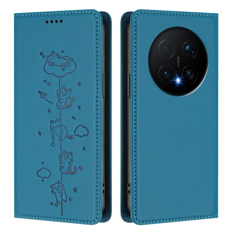 For Honor Magic8 Pro Cute Cats Embossed Magnetic RFID Vegan Leather Phone Case