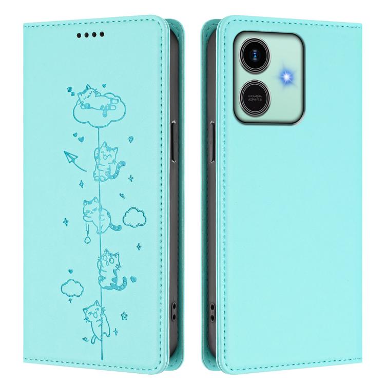 For Honor Play10 4G Cute Cats Embossed Magnetic RFID Vegan Leather Phone Case