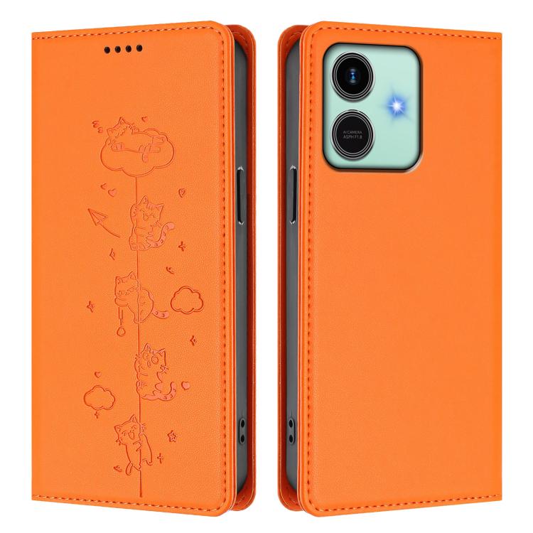 For Honor Play10 4G Cute Cats Embossed Magnetic RFID Vegan Leather Phone Case