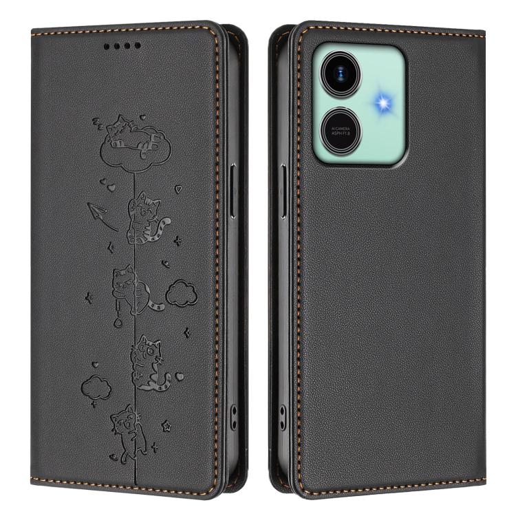 For Honor Play10 4G Cute Cats Embossed Magnetic RFID Vegan Leather Phone Case