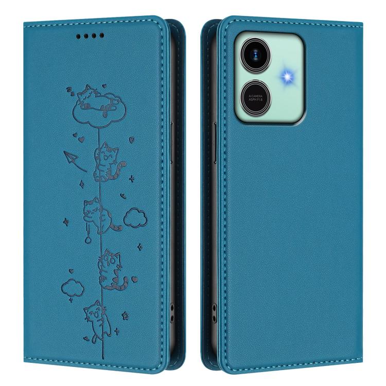 For Honor Play10 4G Cute Cats Embossed Magnetic RFID Vegan Leather Phone Case