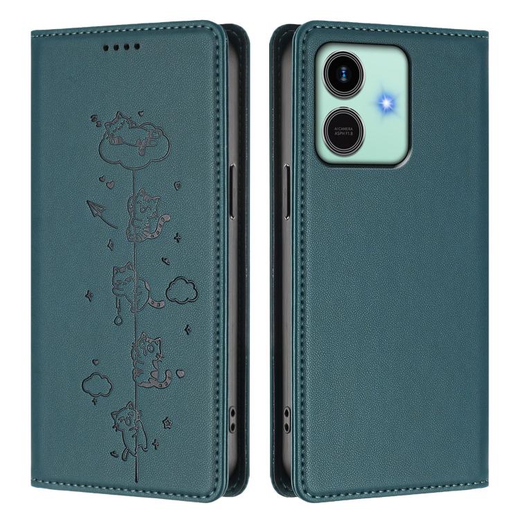 For Honor Play10 4G Cute Cats Embossed Magnetic RFID Vegan Leather Phone Case