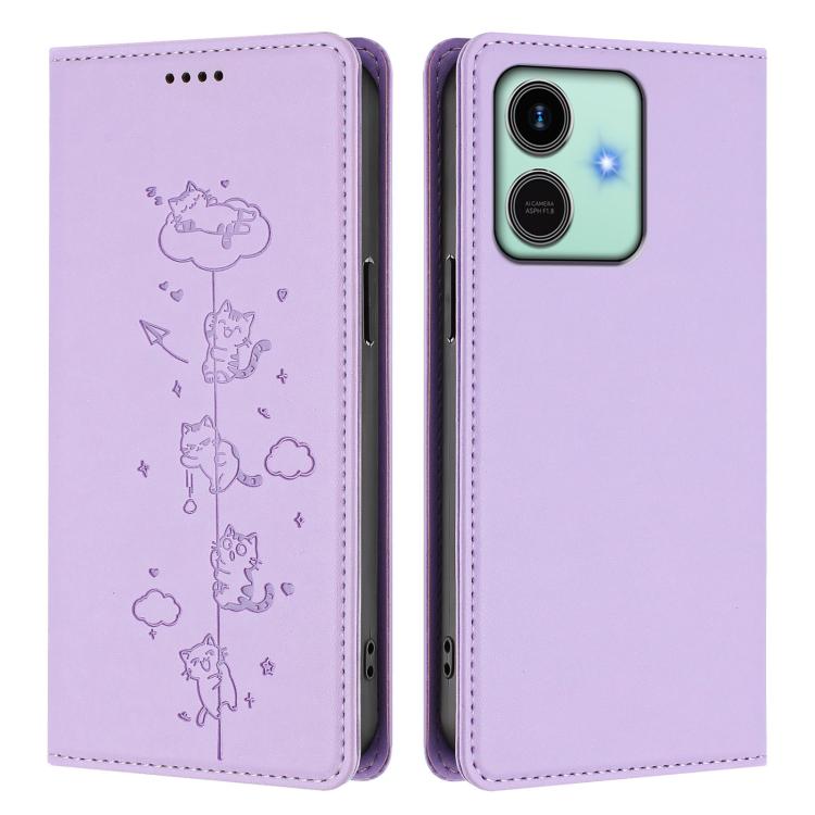 For Honor Play10 4G Cute Cats Embossed Magnetic RFID Vegan Leather Phone Case