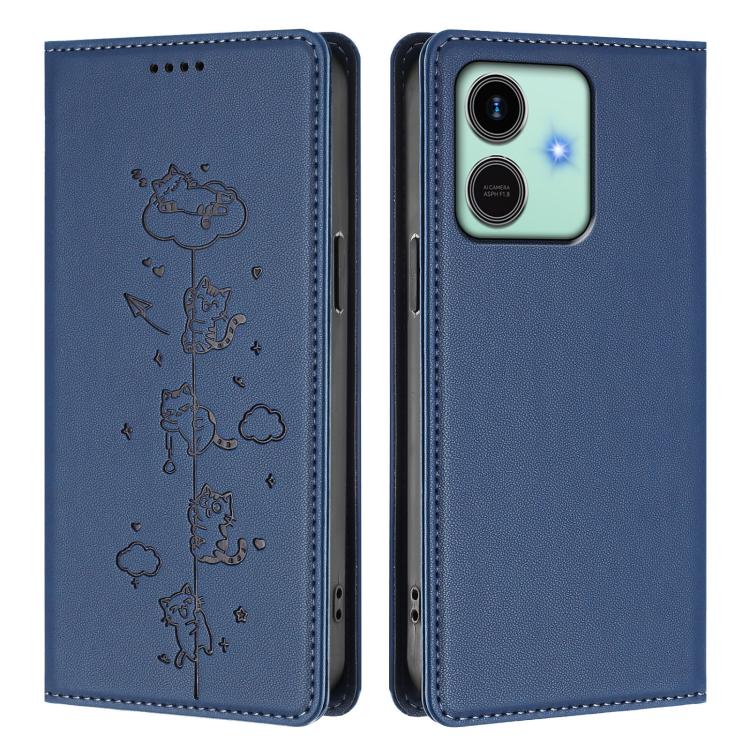 For Honor Play10 4G Cute Cats Embossed Magnetic RFID Vegan Leather Phone Case