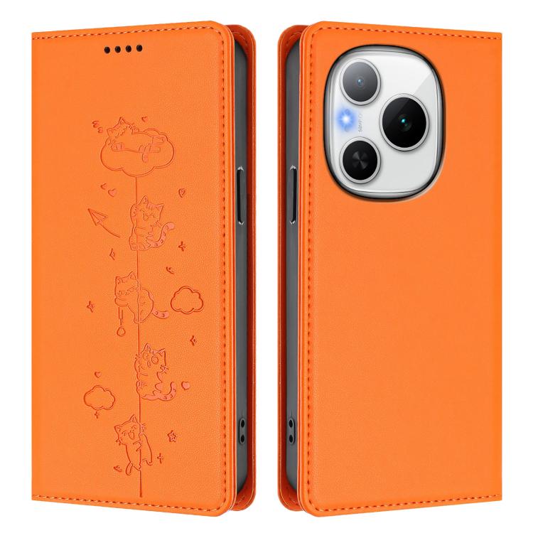 For Honor Power 5G Cute Cats Embossed Magnetic RFID Vegan Leather Phone Case