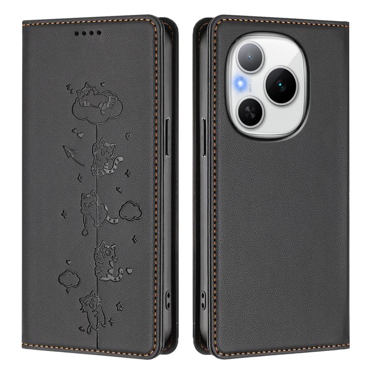 For Honor Power 5G Cute Cats Embossed Magnetic RFID Vegan Leather Phone Case