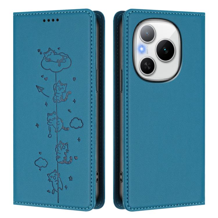 For Honor Power 5G Cute Cats Embossed Magnetic RFID Vegan Leather Phone Case