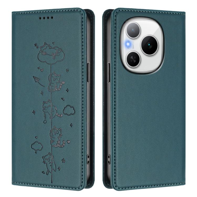 For Honor Power 5G Cute Cats Embossed Magnetic RFID Vegan Leather Phone Case