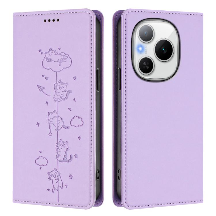For Honor Power 5G Cute Cats Embossed Magnetic RFID Vegan Leather Phone Case