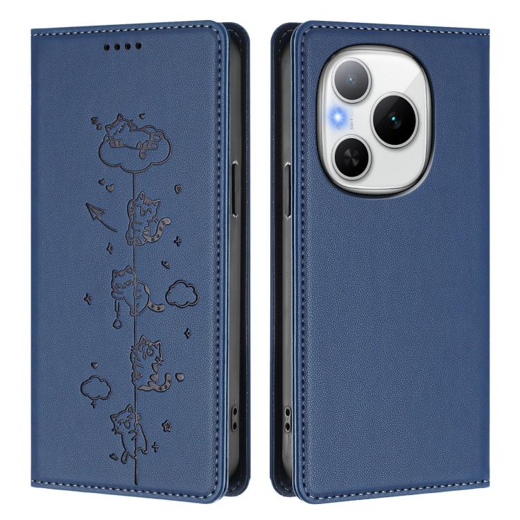 For Honor Power 5G Cute Cats Embossed Magnetic RFID Vegan Leather Phone Case