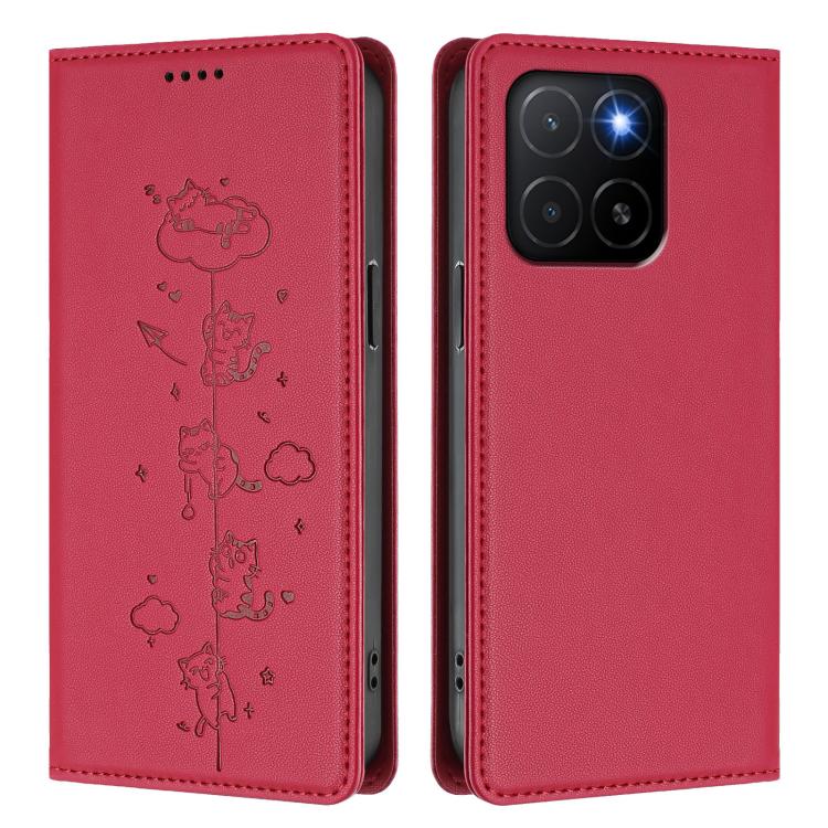 For Honor X5b / X5b Plus 4G Cute Cats Embossed Magnetic RFID Vegan Leather Phone Case