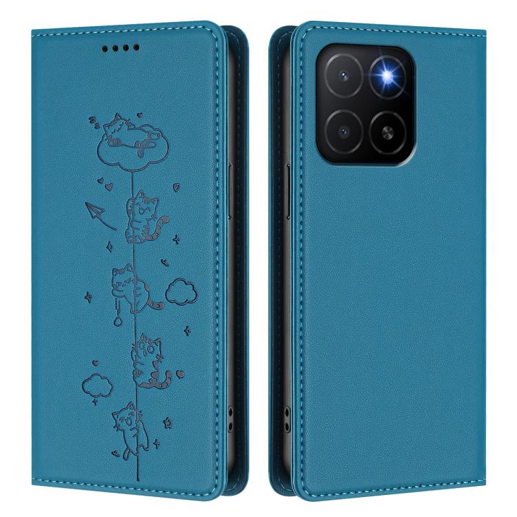 For Honor X5b / X5b Plus 4G Cute Cats Embossed Magnetic RFID Vegan Leather Phone Case
