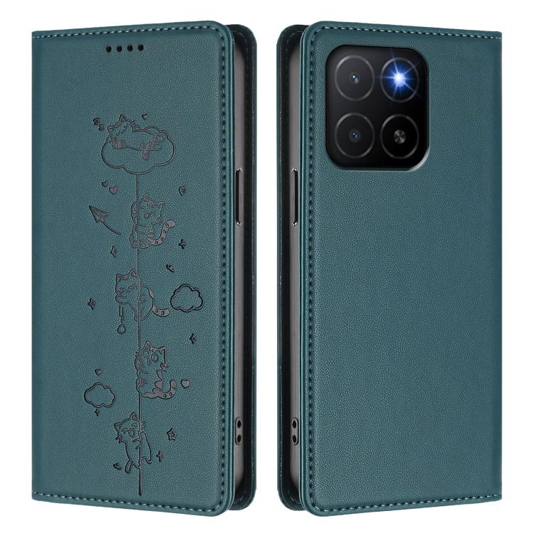 For Honor X5b / X5b Plus 4G Cute Cats Embossed Magnetic RFID Vegan Leather Phone Case