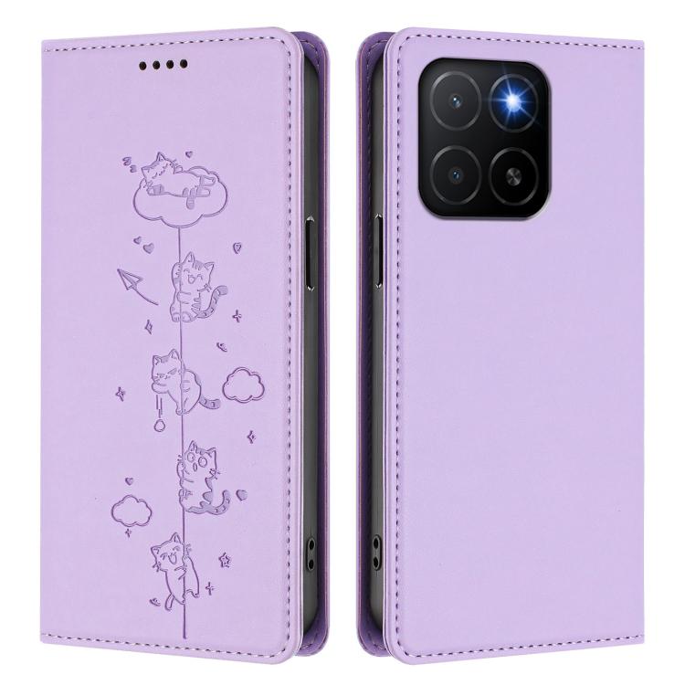For Honor X5b / X5b Plus 4G Cute Cats Embossed Magnetic RFID Vegan Leather Phone Case