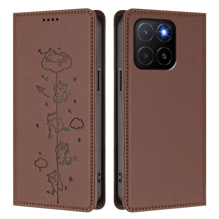 For Honor X5b / X5b Plus 4G Cute Cats Embossed Magnetic RFID Vegan Leather Phone Case