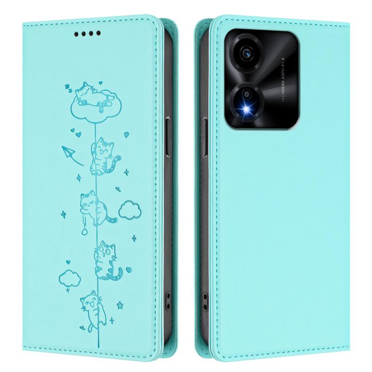 For Honor X5c / X5c Plus 4G Cute Cats Embossed Magnetic RFID Vegan Leather Phone Case
