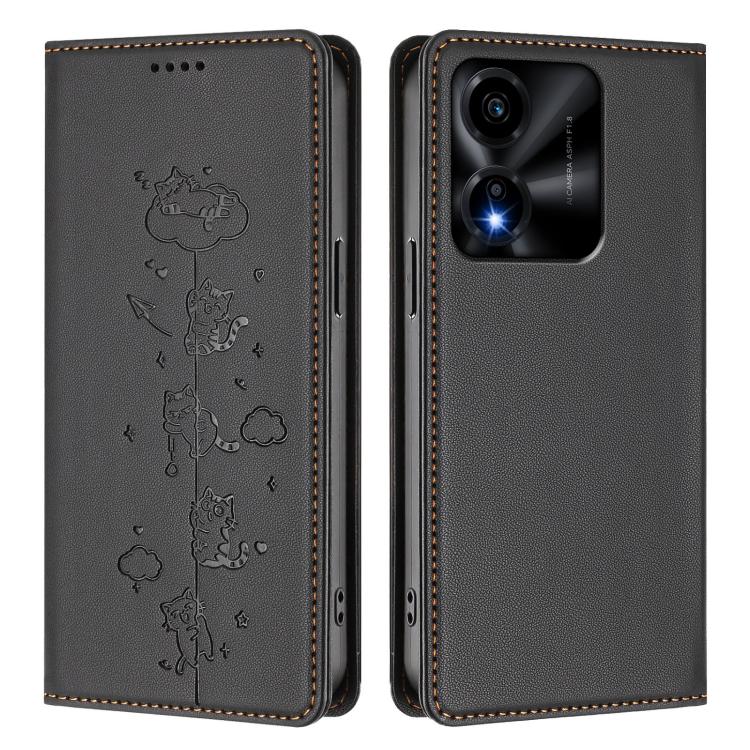 For Honor X5c / X5c Plus 4G Cute Cats Embossed Magnetic RFID Vegan Leather Phone Case