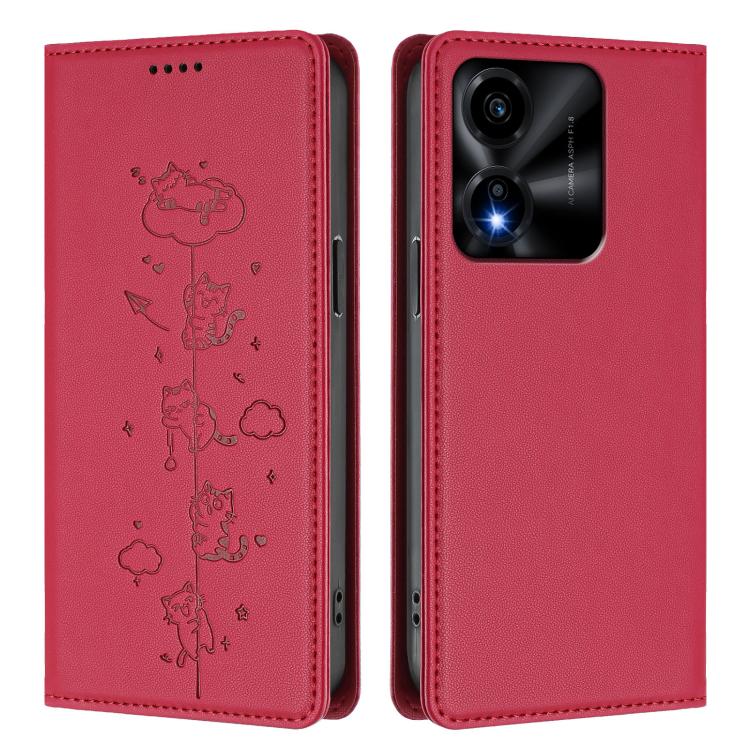 For Honor X5c / X5c Plus 4G Cute Cats Embossed Magnetic RFID Vegan Leather Phone Case