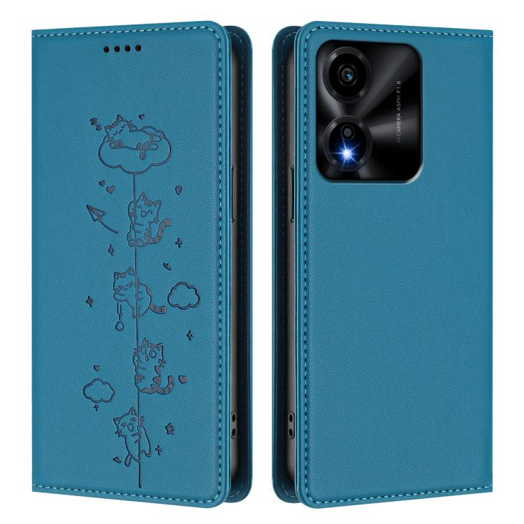 For Honor X5c / X5c Plus 4G Cute Cats Embossed Magnetic RFID Vegan Leather Phone Case
