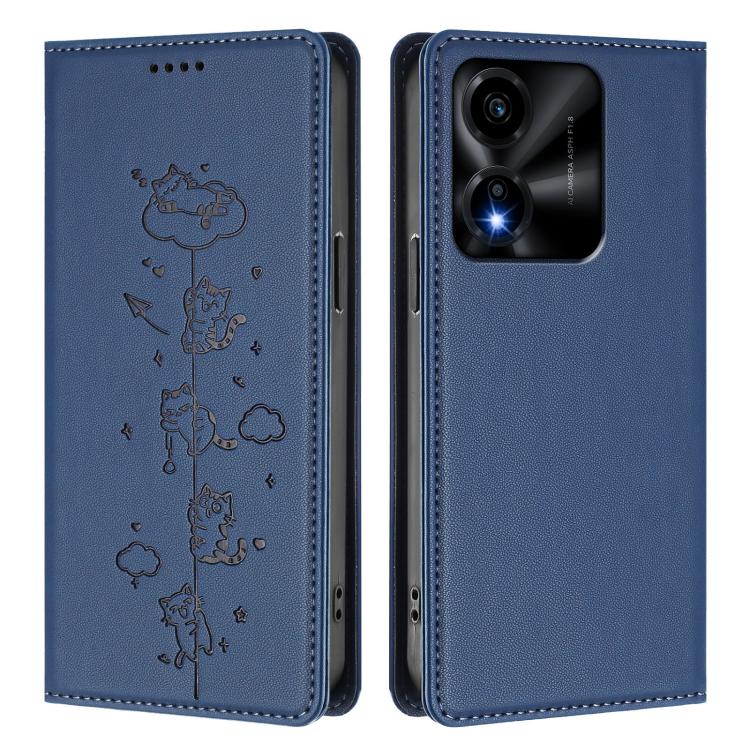 For Honor X5c / X5c Plus 4G Cute Cats Embossed Magnetic RFID Vegan Leather Phone Case