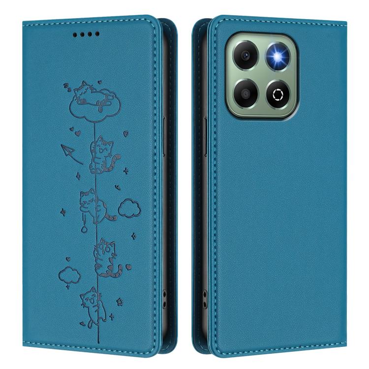 For Honor X6b / X6a 4G Cute Cats Embossed Magnetic RFID Vegan Leather Phone Case
