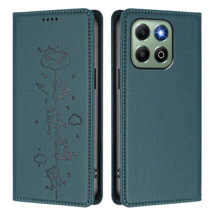 For Honor X6b / X6a 4G Cute Cats Embossed Magnetic RFID Vegan Leather Phone Case