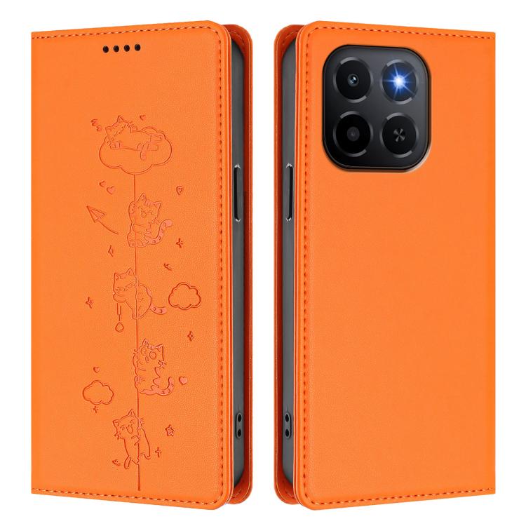 For Honor X6c 4G Cute Cats Embossed Magnetic RFID Vegan Leather Phone Case