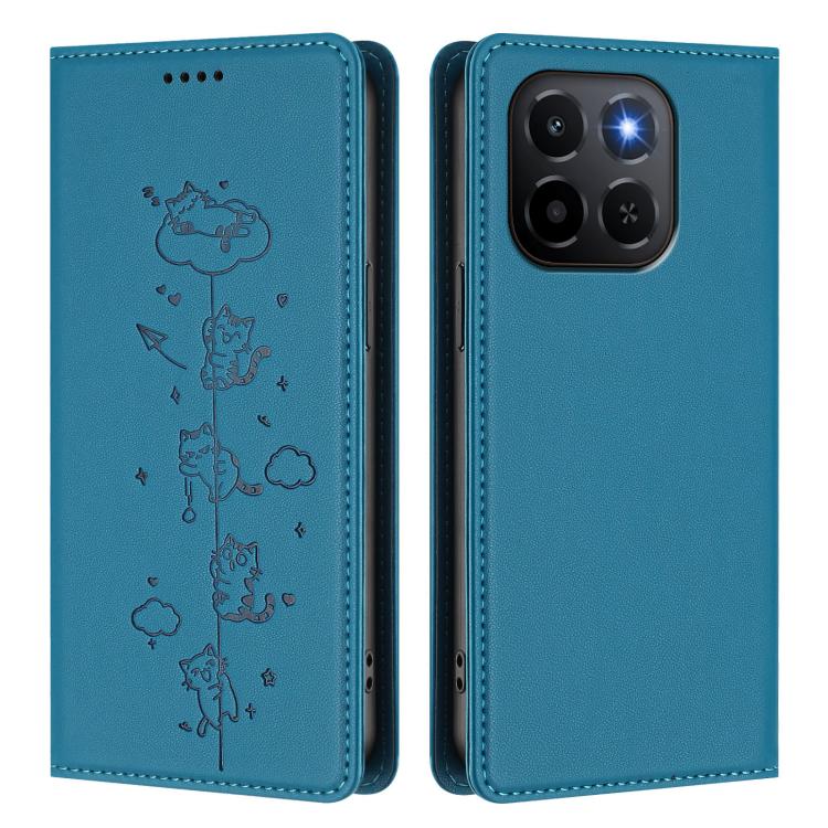 For Honor X6c 4G Cute Cats Embossed Magnetic RFID Vegan Leather Phone Case