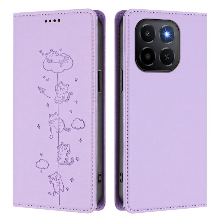 For Honor X6c 4G Cute Cats Embossed Magnetic RFID Vegan Leather Phone Case