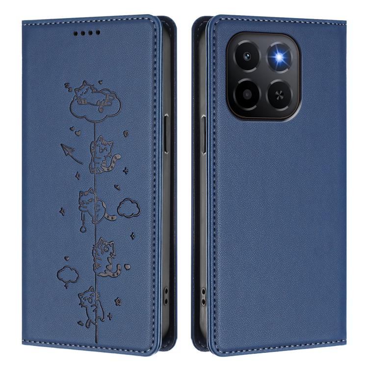 For Honor X6c 4G Cute Cats Embossed Magnetic RFID Vegan Leather Phone Case
