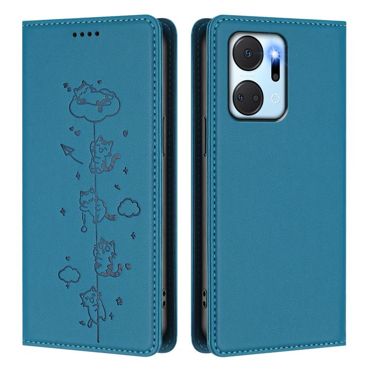 For Honor X7a 4G / Play7T 5G Cute Cats Embossed Magnetic RFID Vegan Leather Phone Case