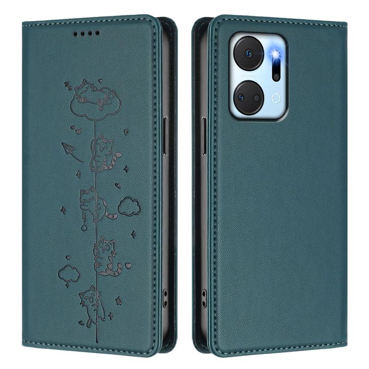 For Honor X7a 4G / Play7T 5G Cute Cats Embossed Magnetic RFID Vegan Leather Phone Case