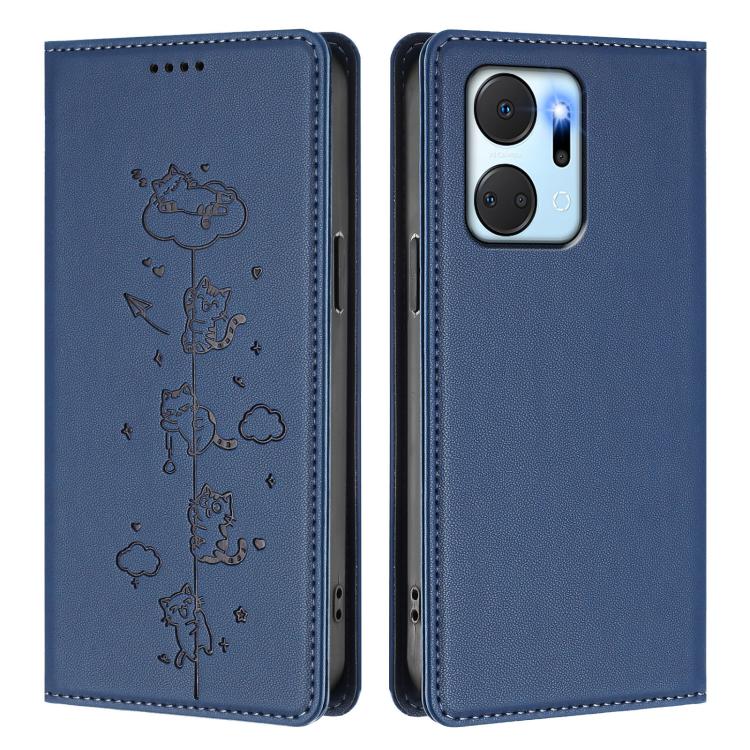 For Honor X7a 4G / Play7T 5G Cute Cats Embossed Magnetic RFID Vegan Leather Phone Case