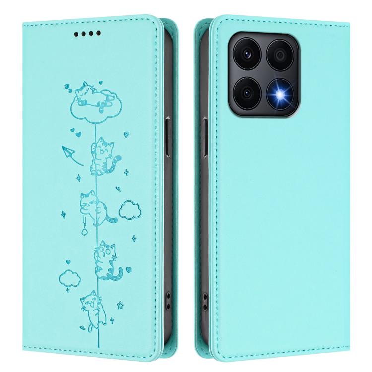 For Honor X8a Cute Cats Embossed Magnetic RFID Vegan Leather Phone Case