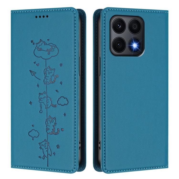 For Honor X8a Cute Cats Embossed Magnetic RFID Vegan Leather Phone Case