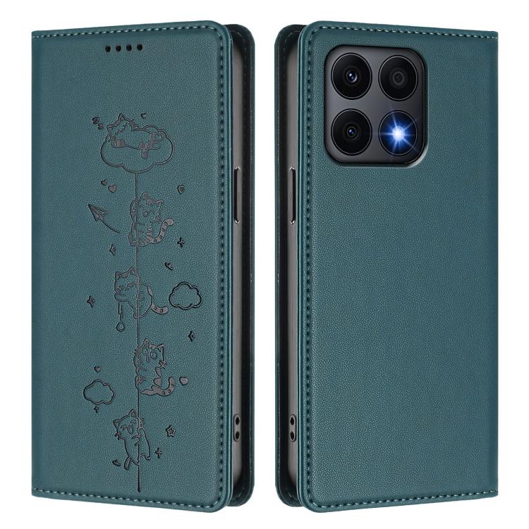 For Honor X8a Cute Cats Embossed Magnetic RFID Vegan Leather Phone Case