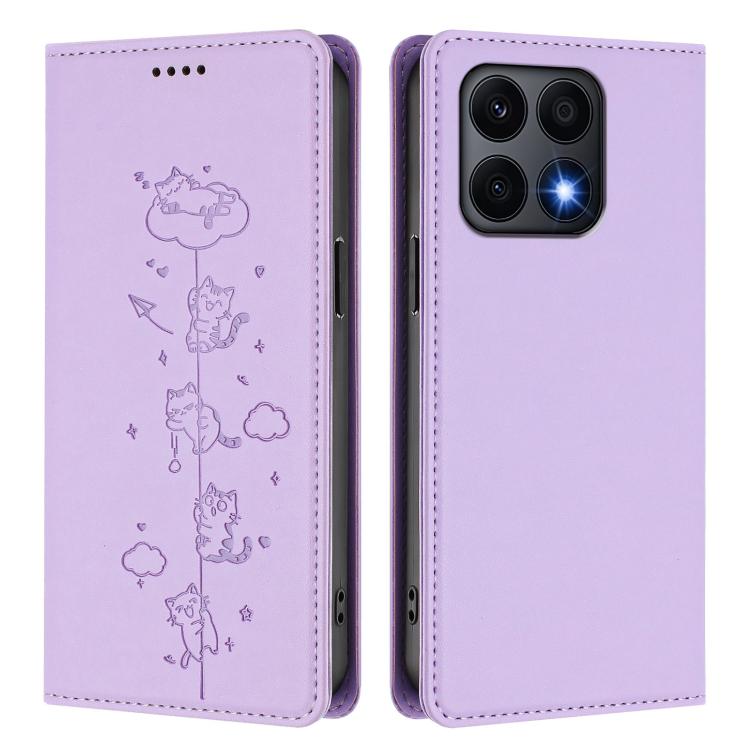 For Honor X8a Cute Cats Embossed Magnetic RFID Vegan Leather Phone Case
