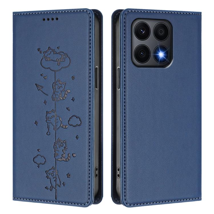 For Honor X8a Cute Cats Embossed Magnetic RFID Vegan Leather Phone Case