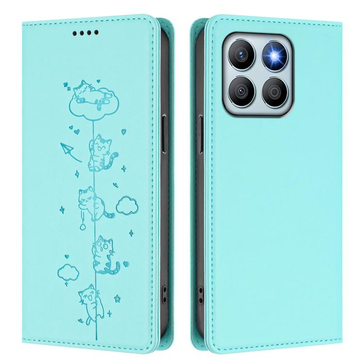 For Honor X8b Cute Cats Embossed Magnetic RFID Vegan Leather Phone Case