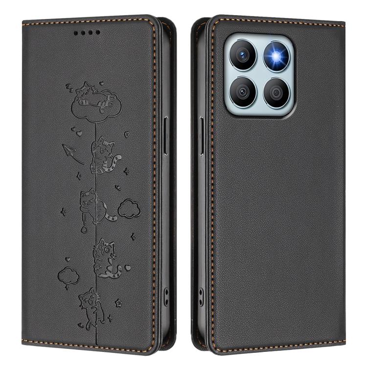 For Honor X8b Cute Cats Embossed Magnetic RFID Vegan Leather Phone Case